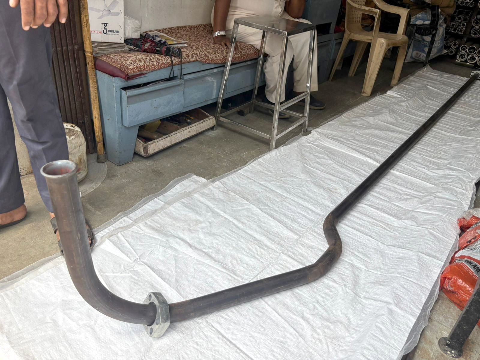 Formed and flanged pipe section in the Steelman workshop